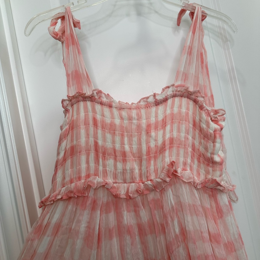 Free People Dorothy Gayle Maxi Dress in pink & white checkered Sz Medium - Picture 12 of 15